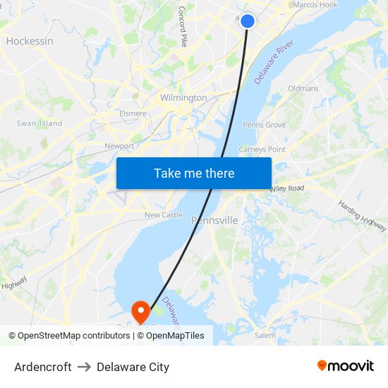 Ardencroft to Delaware City map