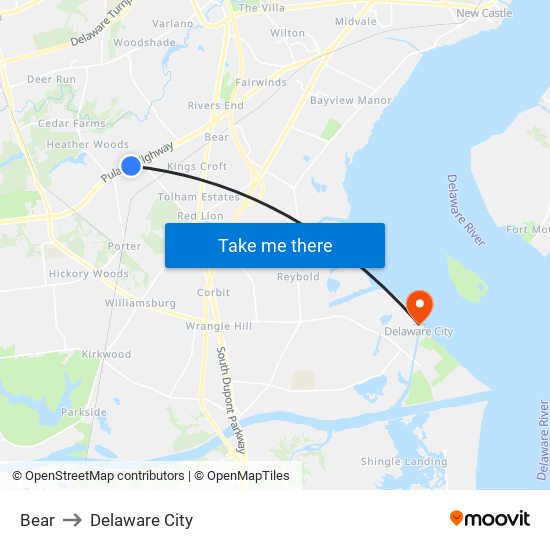 Bear to Delaware City map