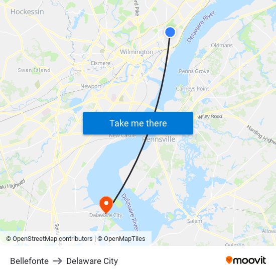 Bellefonte to Delaware City map