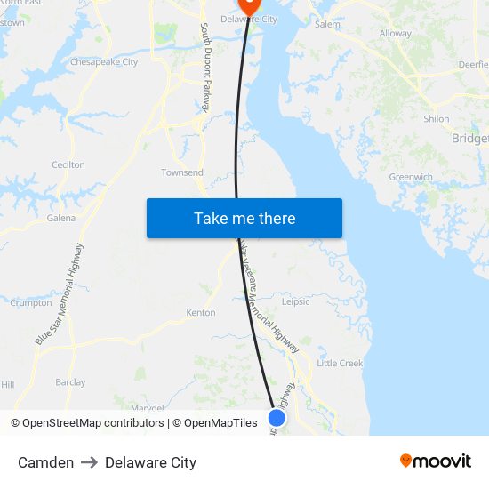 Camden to Delaware City map