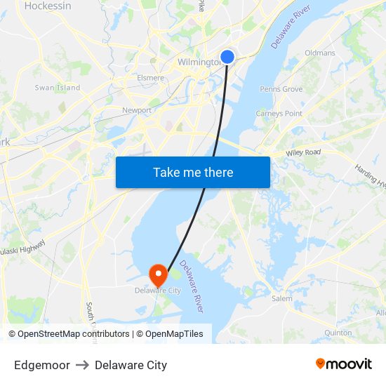 Edgemoor to Delaware City map