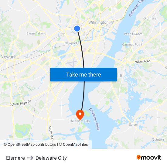 Elsmere to Delaware City map