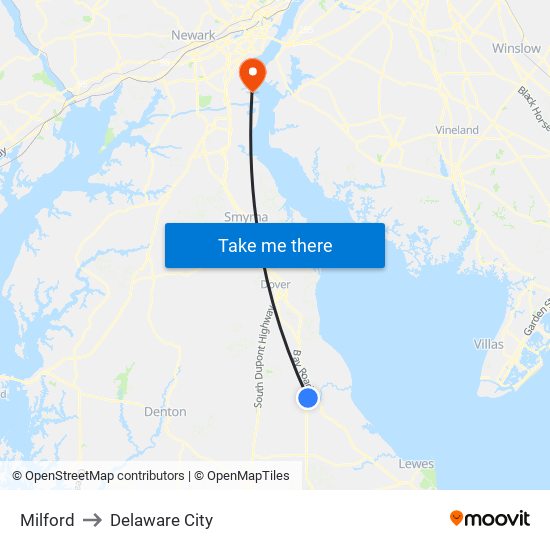 Milford to Delaware City map