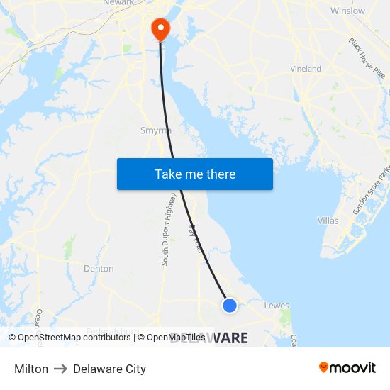 Milton to Delaware City map