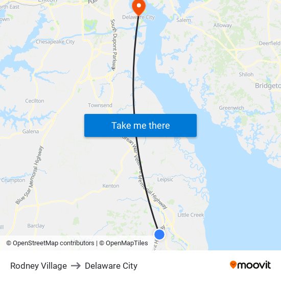 Rodney Village to Delaware City map