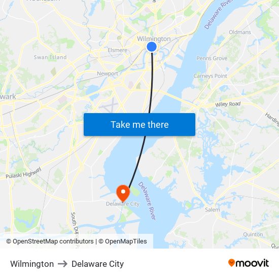 Wilmington to Delaware City map