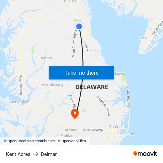 Kent Acres to Delmar map