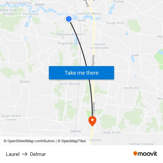 Laurel to Delmar map