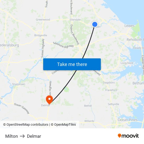 Milton to Delmar map