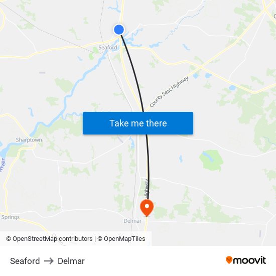 Seaford to Delmar map