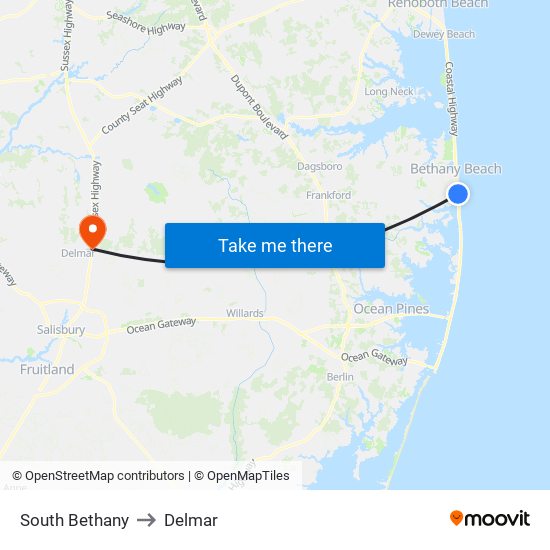 South Bethany to Delmar map