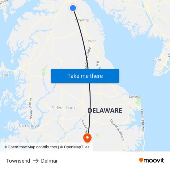 Townsend to Delmar map