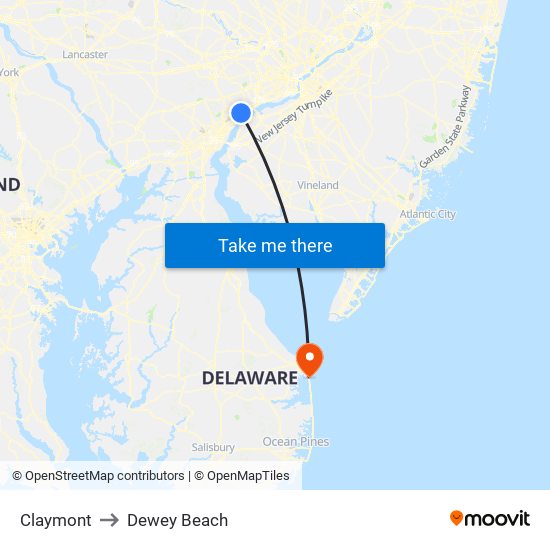 Claymont to Dewey Beach map