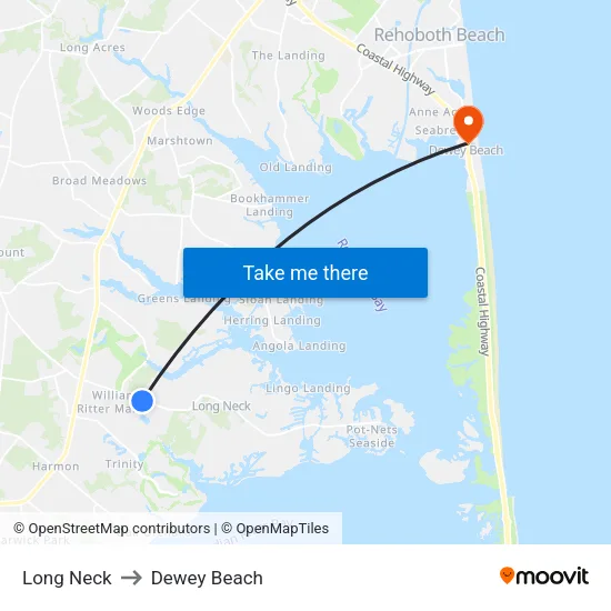 Long Neck to Dewey Beach map