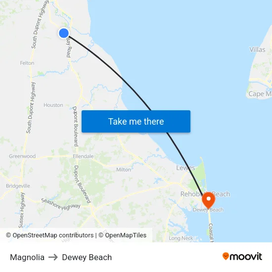 Magnolia to Dewey Beach map