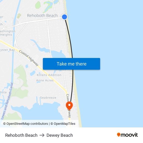 Rehoboth Beach to Dewey Beach map