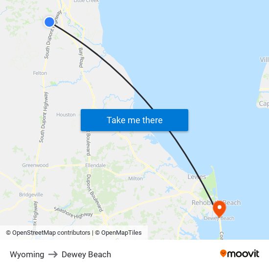 Wyoming to Dewey Beach map