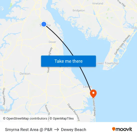 Smyrna Rest Area @ P&R to Dewey Beach map