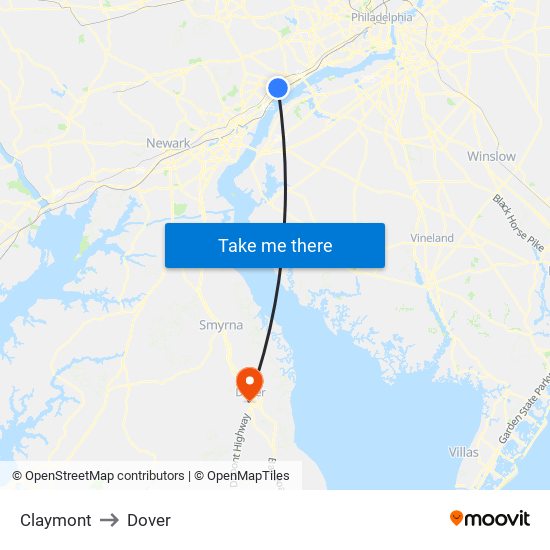 Claymont to Dover map