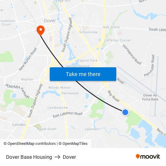 Dover Base Housing to Dover map