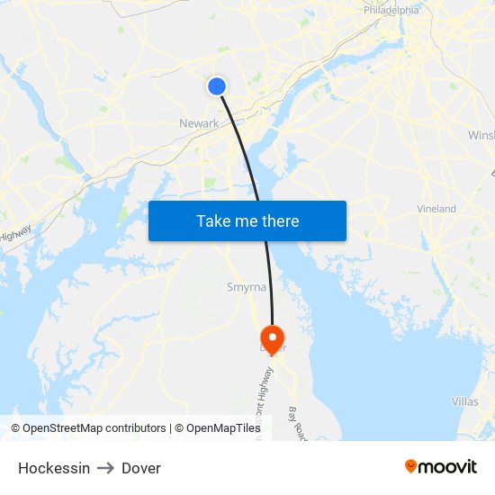 Hockessin to Dover map