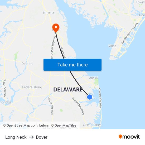 Long Neck to Dover map