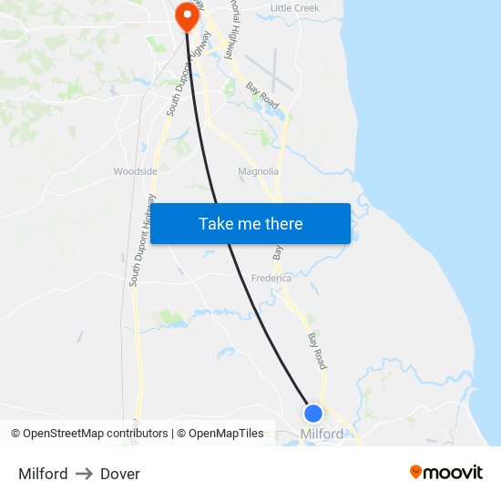 Milford to Dover map