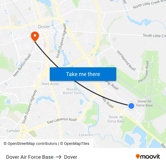 Dover Air Force Base to Dover map