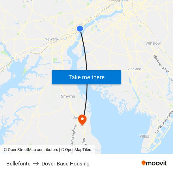 Bellefonte to Dover Base Housing map