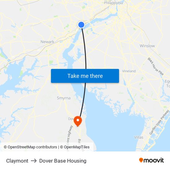 Claymont to Dover Base Housing map