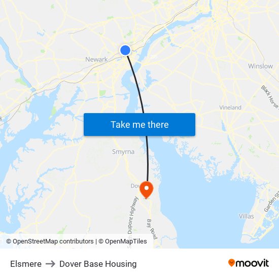 Elsmere to Dover Base Housing map