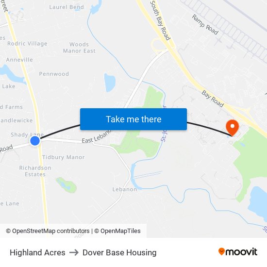 Highland Acres to Dover Base Housing map