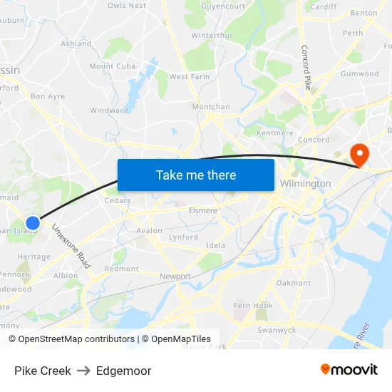 Pike Creek to Edgemoor map