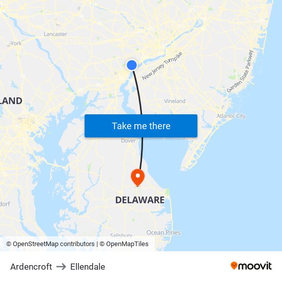 Ardencroft to Ellendale map