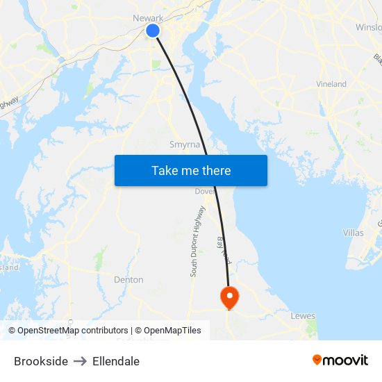 Brookside to Ellendale map