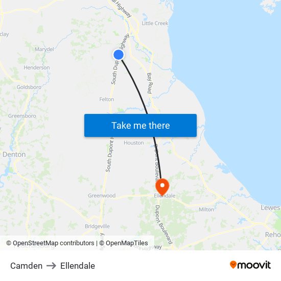 Camden to Ellendale map