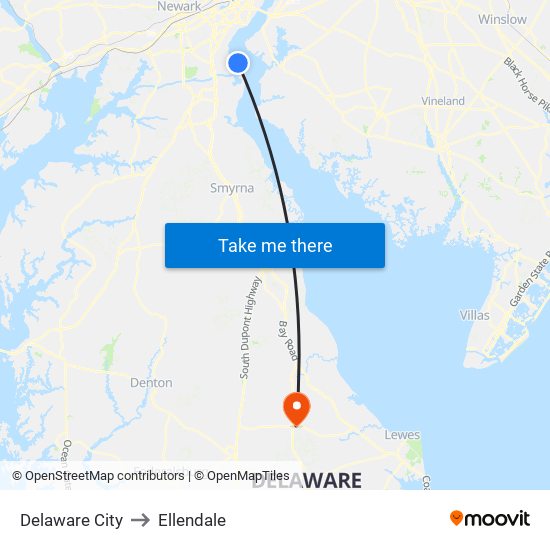 Delaware City to Ellendale map