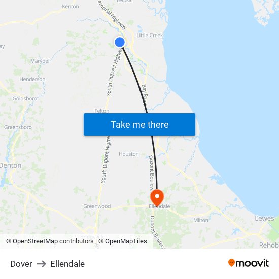 Dover to Ellendale map