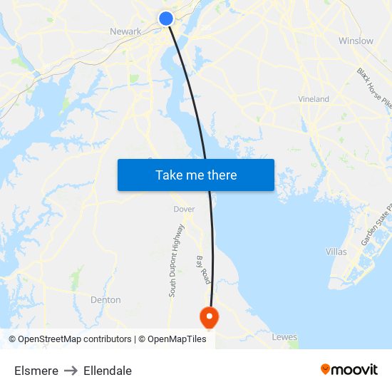 Elsmere to Ellendale map