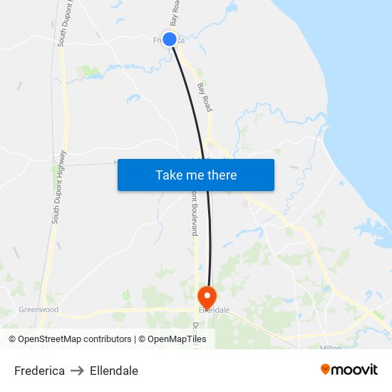 Frederica to Ellendale map