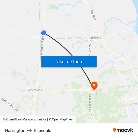 Harrington to Ellendale map