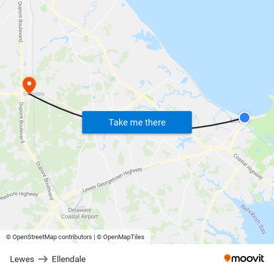 Lewes to Ellendale map