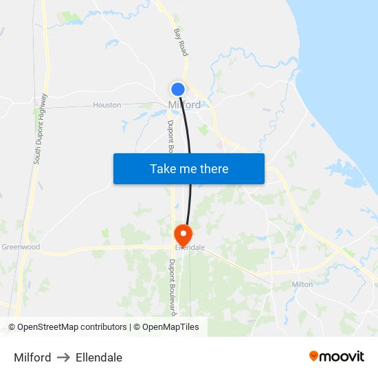 Milford to Ellendale map