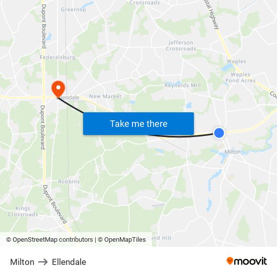 Milton to Ellendale map