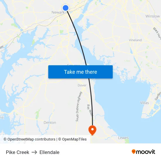 Pike Creek to Ellendale map