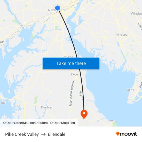 Pike Creek Valley to Ellendale map