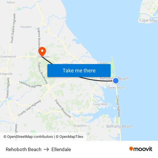 Rehoboth Beach to Ellendale map