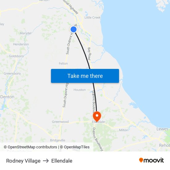 Rodney Village to Ellendale map