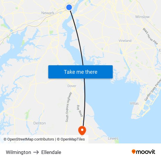 Wilmington to Ellendale map