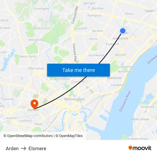 Arden to Elsmere map